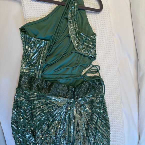 MAC DUGGAL - Sequined One-Shoulder Lace-Up Gown -SAGE - Picture 6 of 7